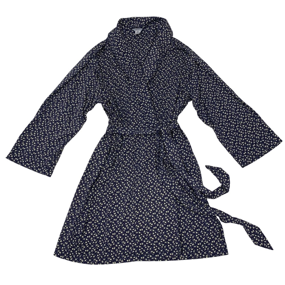 Nautica Sleepwear Robe Womens Sz M / L Navy Blue Floral Cotton Modal Wrap
